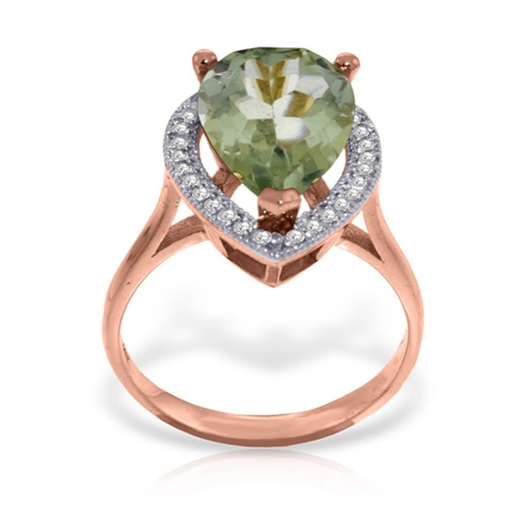 RING WITH NATURAL DIAMONDS & GREEN AMETHYST - Picture 2 of 5